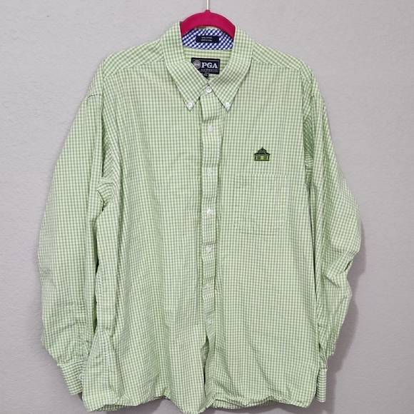PGA Tour Shirt Button Down Men's Green Checkered Shirt Size XXL Long Sleeve - Picture 1 of 11